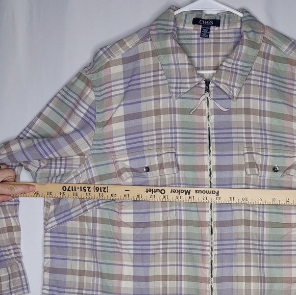 Chaps Flannel Plaid Shirt Women 2XL Zip Collar Purple Beige Pastel Multicolor XX - Picture 2 of 10